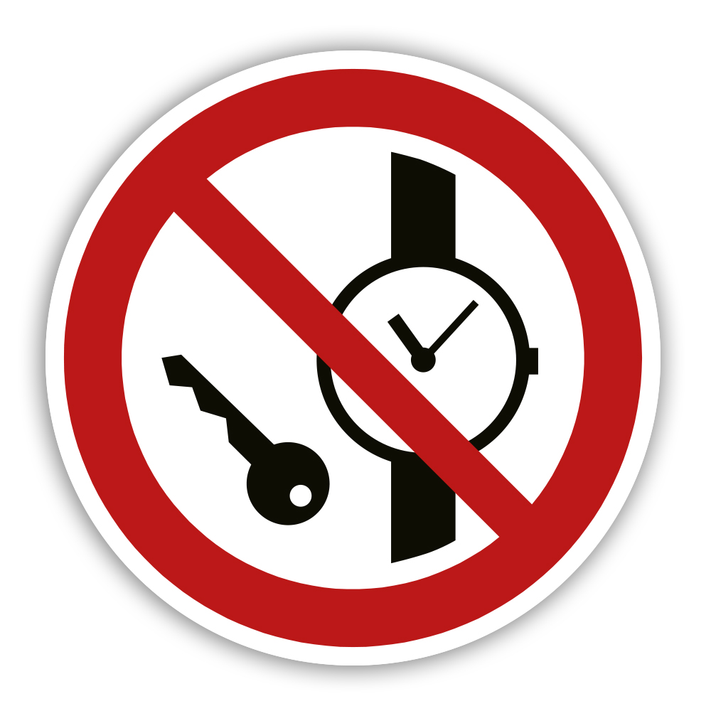 P008 Aufkleber Metallteile oder Uhren Verboten